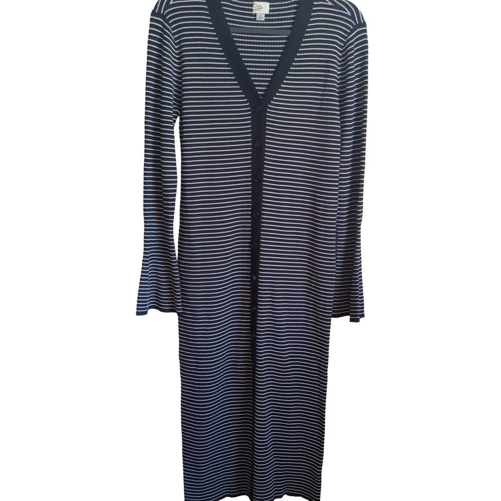 Black And White Striped Women's Dress V neck Button Down Front Feature Sz L